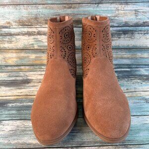 Jack Rogers Ronnie Boots Womens 7M Brown Suede Zip Flat Sole Western Boho Ankle